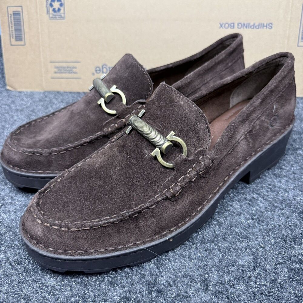 Born Teramo Comfort Loafer Dark Brown Italian suede Women's Size 11 horsebit